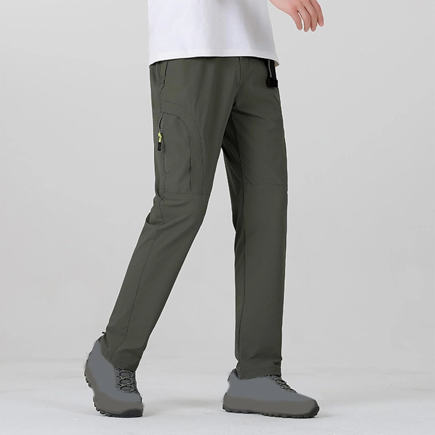 Hiking Pants Men with Belt 5 Zipper Pockets Waterproof Lightweight Quick Dry Travel Fishing Work Outdoor Pant Stretchy