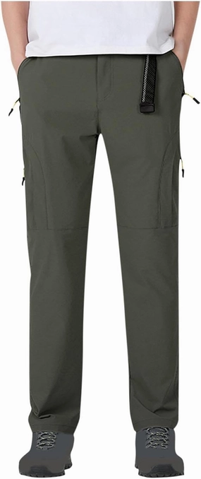 Hiking Pants Men with Belt 5 Zipper Pockets Waterproof Lightweight Quick Dry Travel Fishing Work Outdoor Pant Stretchy