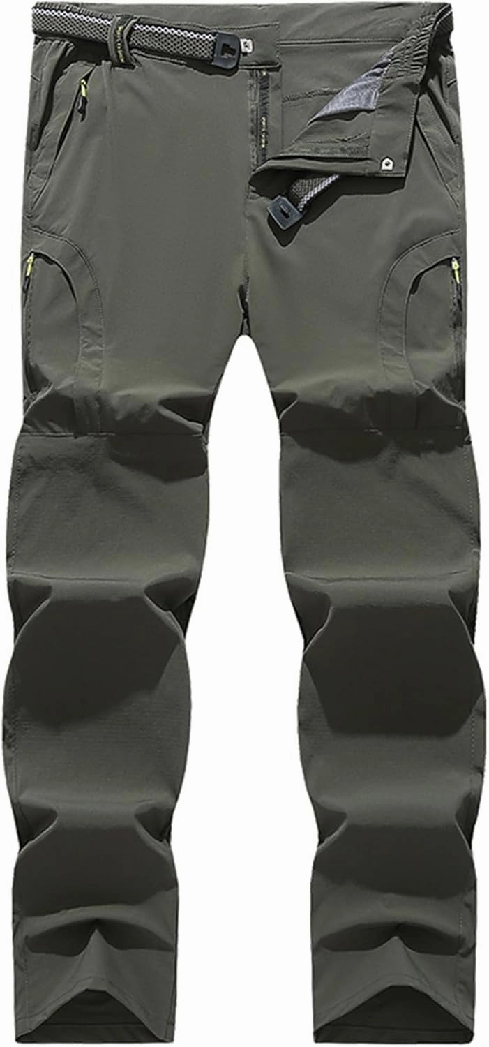 Hiking Pants Men with Belt 5 Zipper Pockets Waterproof Lightweight Quick Dry Travel Fishing Work Outdoor Pant Stretchy