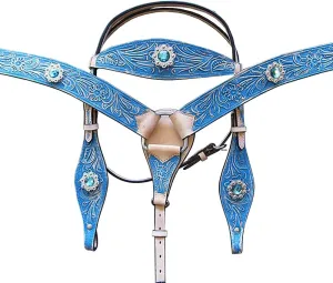 HILASON American Leather Hand Painted Horse Headstall Breast Collar | Leather Headstall | Leather Breast Collar | Tack Set for Horses | Horse Tack Set