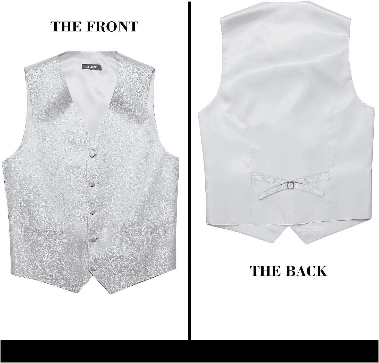 HISDERN Mens Vest Tie Set 3PC Formal Waistcoat Paisley Floral Jacquard Necktie Pocket Square Suit Vests Wedding Party