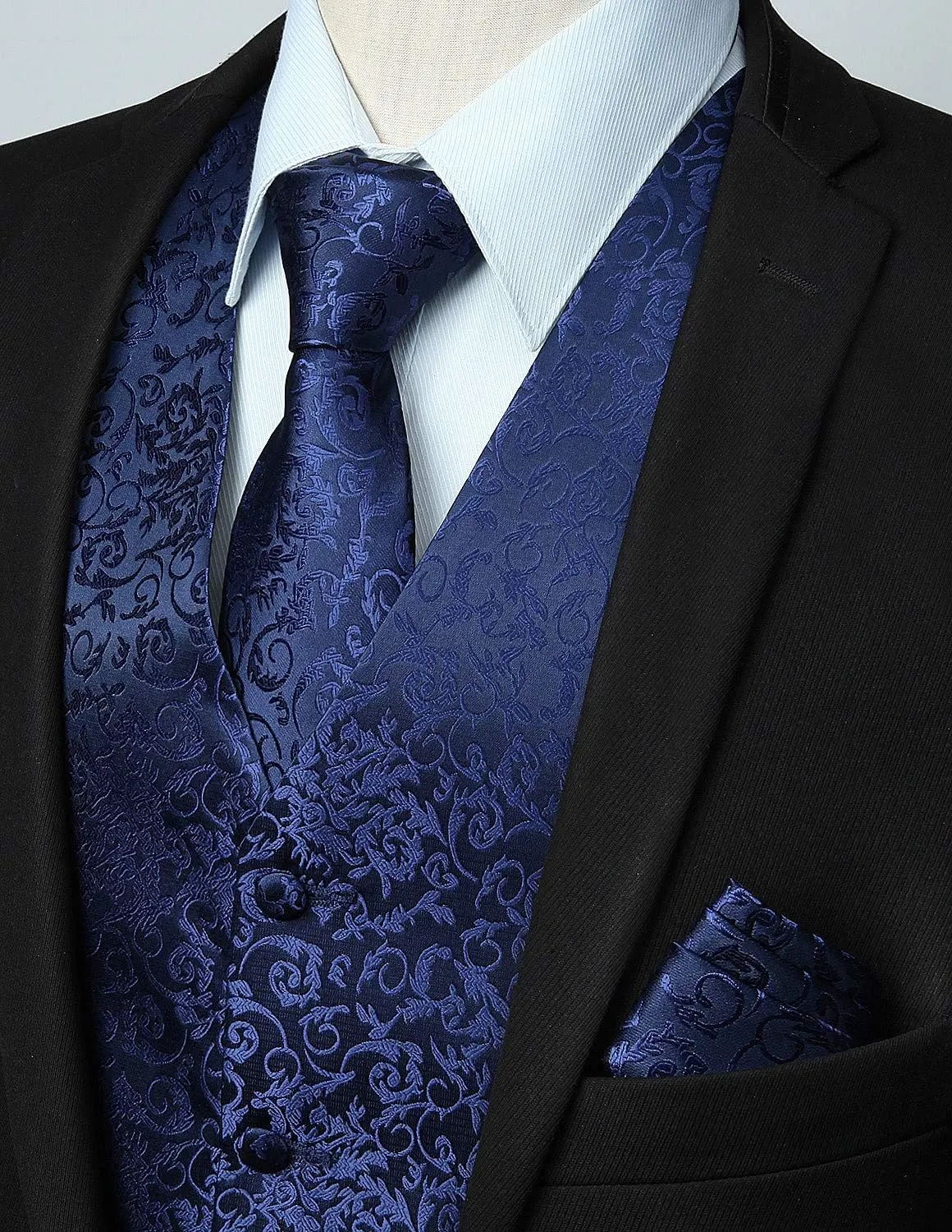 HISDERN Mens Vest Tie Set 3PC Formal Waistcoat Paisley Floral Jacquard Necktie Pocket Square Suit Vests Wedding Party