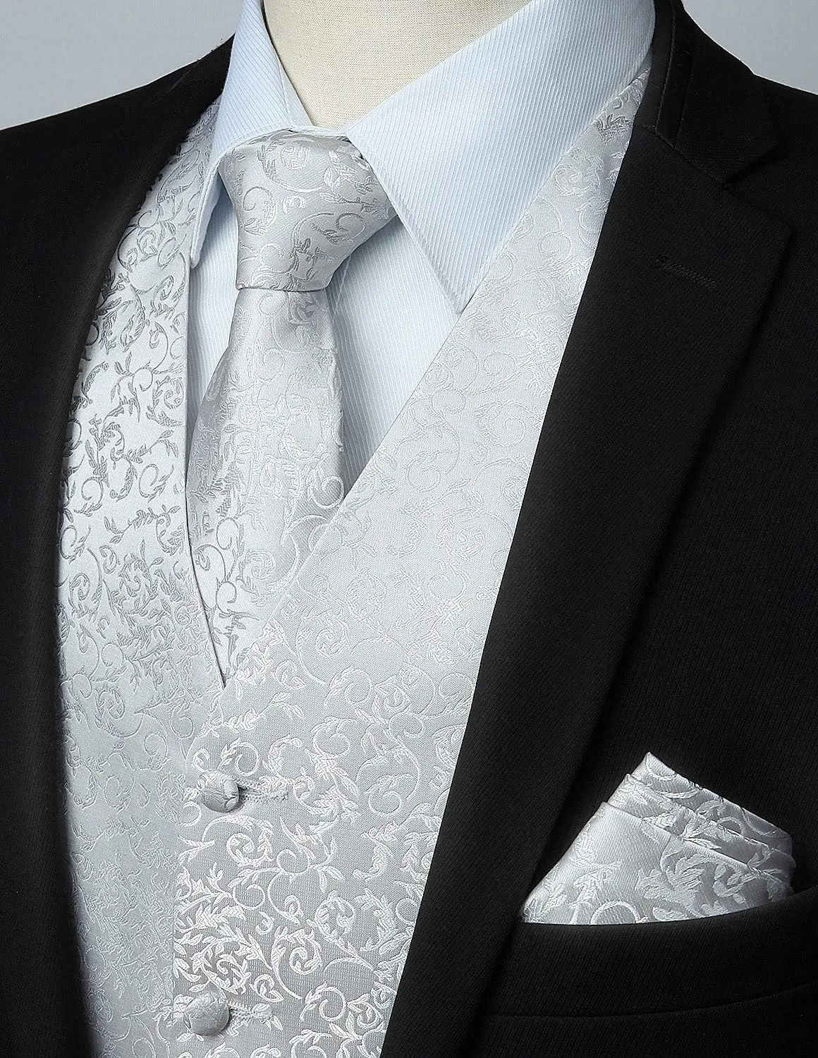 HISDERN Mens Vest Tie Set 3PC Formal Waistcoat Paisley Floral Jacquard Necktie Pocket Square Suit Vests Wedding Party