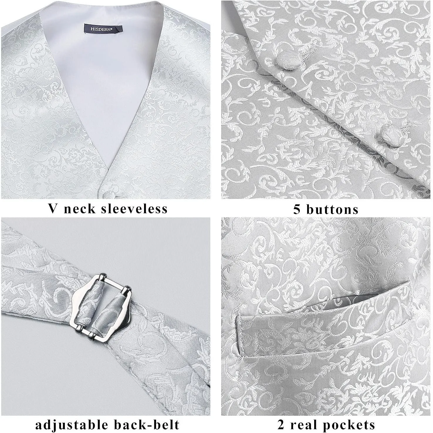 HISDERN Mens Vest Tie Set 3PC Formal Waistcoat Paisley Floral Jacquard Necktie Pocket Square Suit Vests Wedding Party