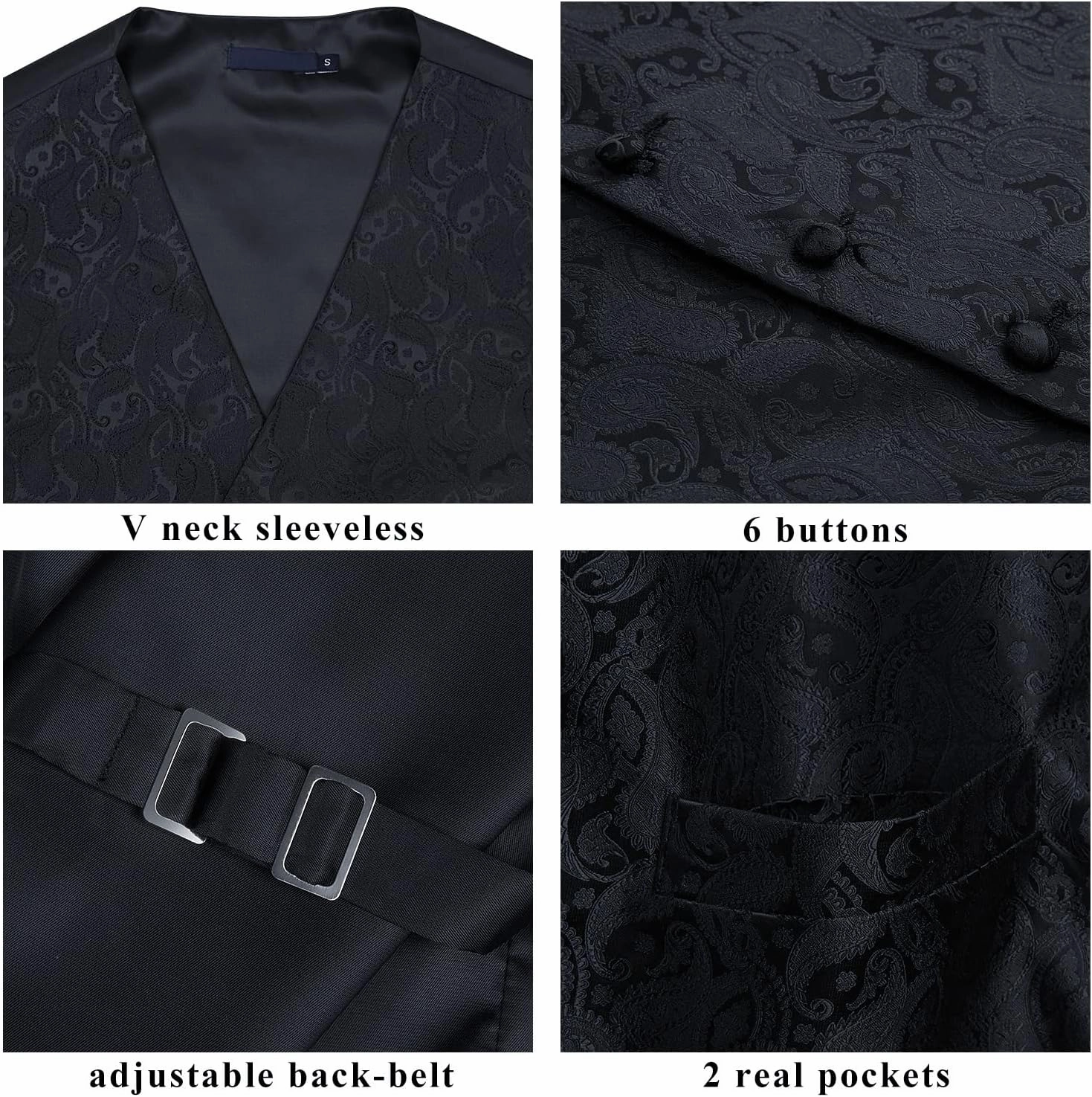 HISDERN Mens Vest Tie Set 3PC Formal Waistcoat Paisley Floral Jacquard Necktie Pocket Square Suit Vests Wedding Party