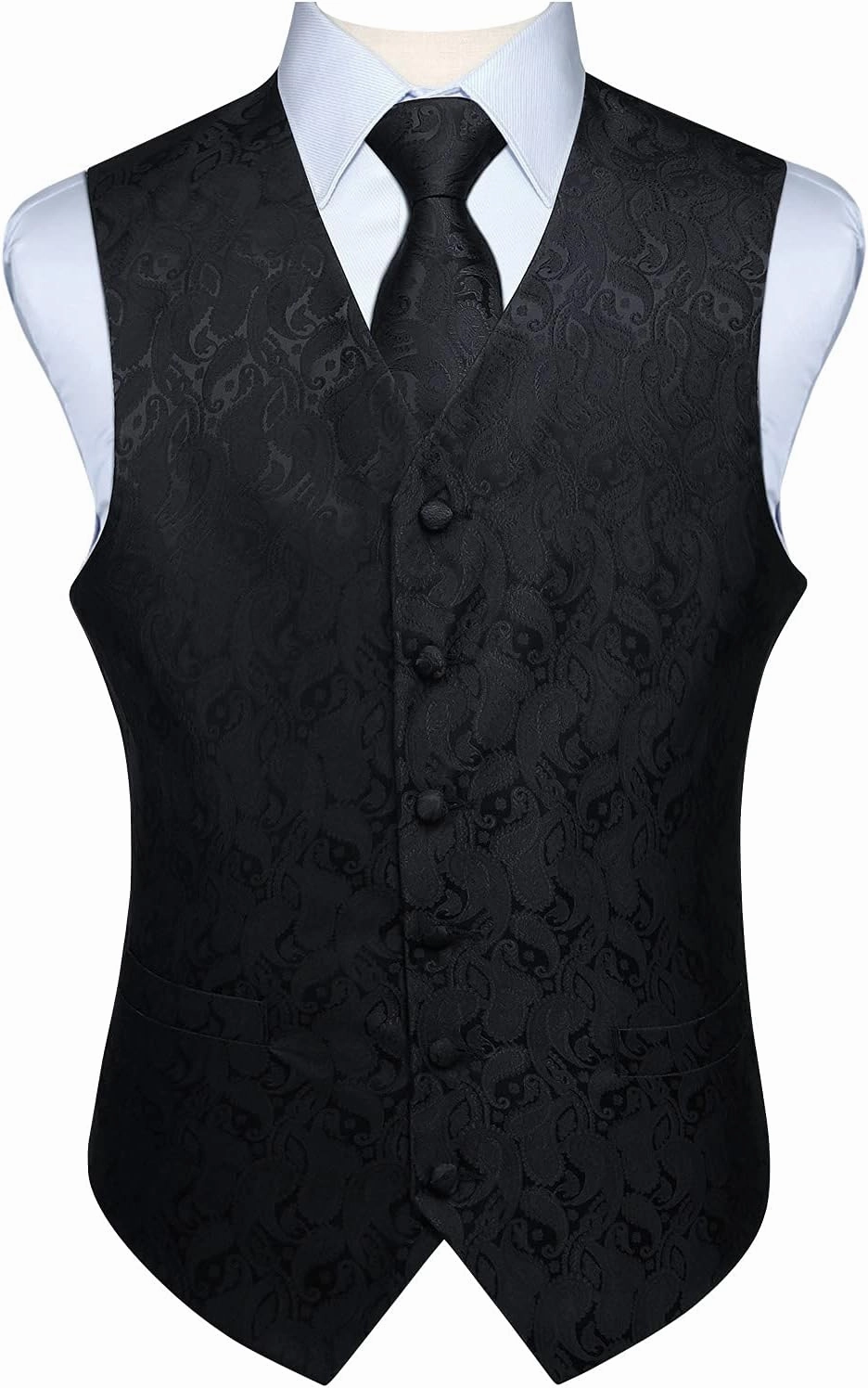 HISDERN Mens Vest Tie Set 3PC Formal Waistcoat Paisley Floral Jacquard Necktie Pocket Square Suit Vests Wedding Party