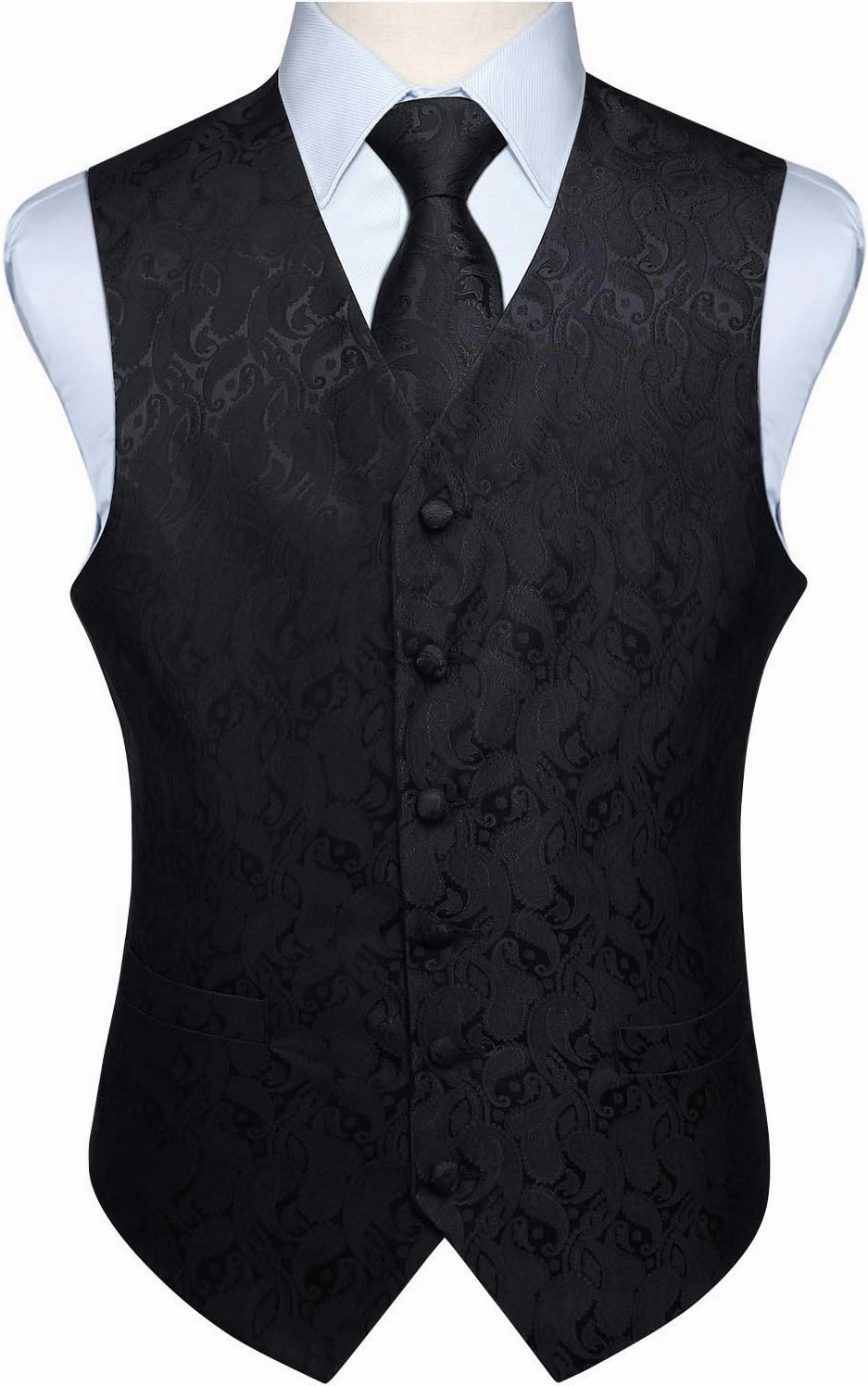 HISDERN Mens Vest Tie Set 3PC Formal Waistcoat Paisley Floral Jacquard Necktie Pocket Square Suit Vests Wedding Party