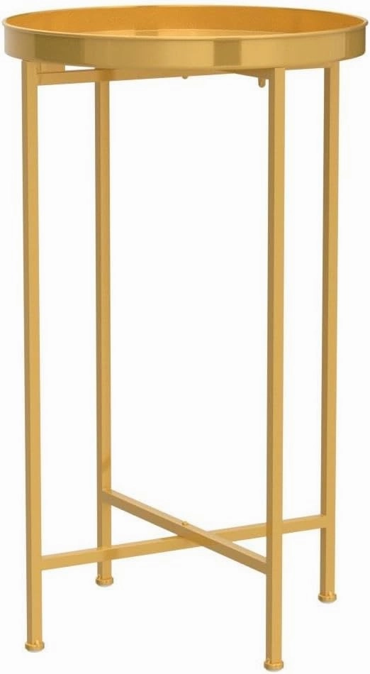 HollyHOME Small Round Metal Waterproof End Table, Accent Indoor&Outdoor Side Table, Sofa Table for Living Room, Anti-Rust Decorative Plant Stand, (D) 14.5" x (H) 25", Golden