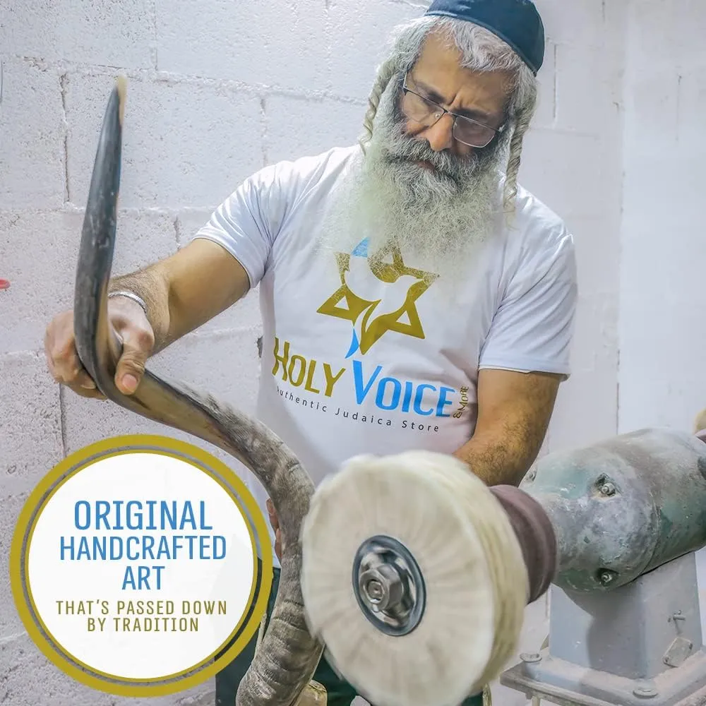 Holy Voice Kosher Kudu Shofar Horn from Israel – Traditional Half-Polished Yemenite Shofar Includes Carrying Bag, Brush and Blowing Guide - Easy Blowing Ancient Musical Instrument (28"-32")