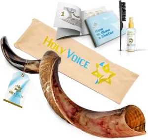 Holy Voice Kosher Kudu Shofar Horn from Israel – Traditional Half-Polished Yemenite Shofar Includes Carrying Bag, Brush and Blowing Guide - Easy Blowing Ancient Musical Instrument (28"-32")