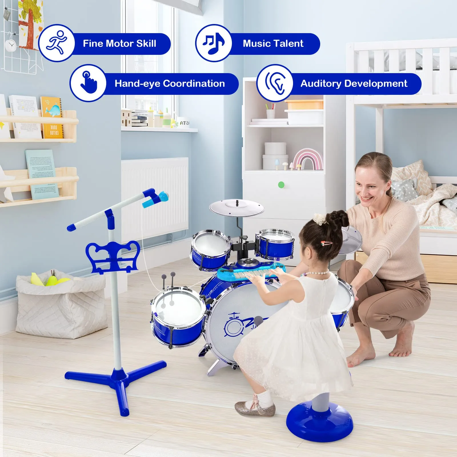 HONEY JOY Kids Drum Keyboard Set with Stool