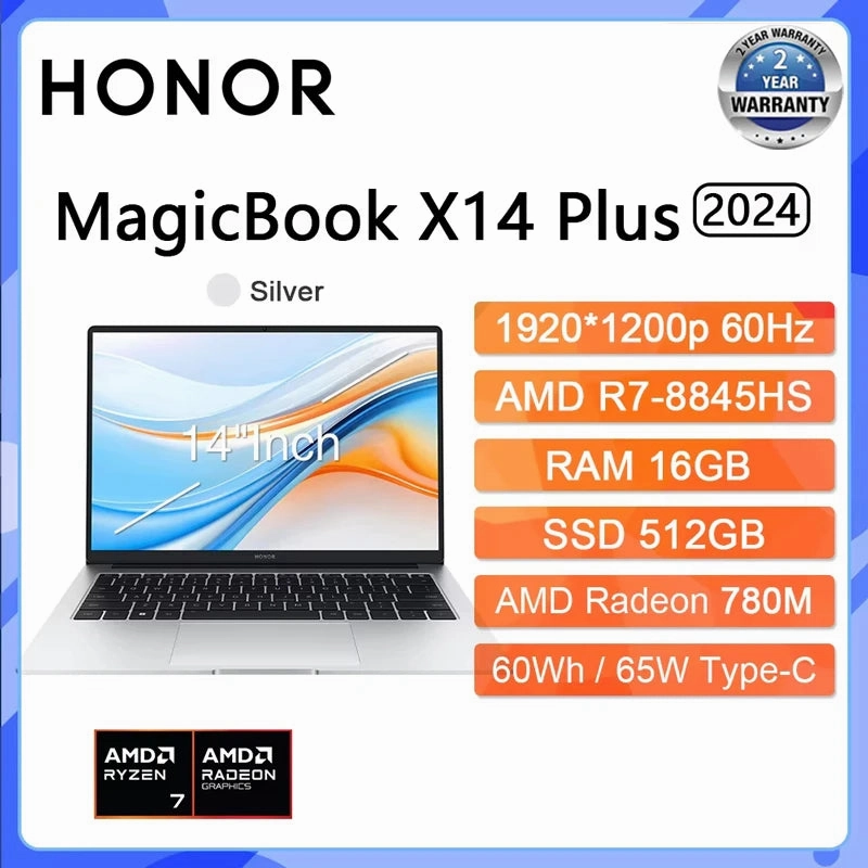 Honor X14 Plus laptop R7-8845HS Radeon 780M 16G 512GB SSD 60Hz IPS Full Eye Screen 14-inch Notebook Win11