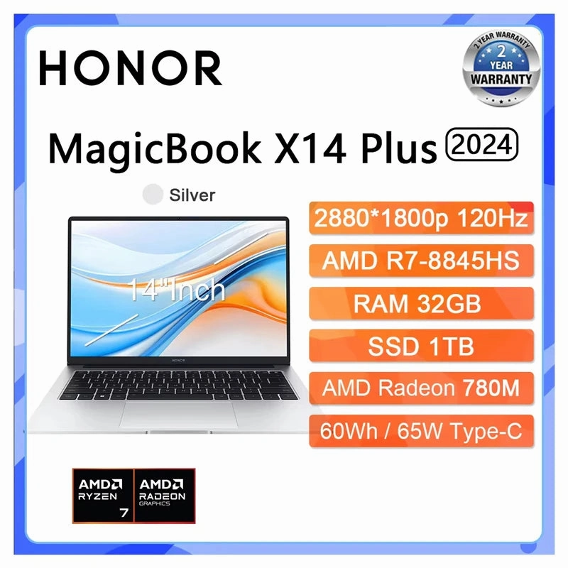 Honor X14 Plus laptop R7-8845HS Radeon 780M 16G 512GB SSD 60Hz IPS Full Eye Screen 14-inch Notebook Win11