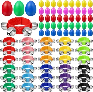 Honoson 75 Pcs Easter Egg Shaker Musical Instruments for Kids,45 Packs Egg Shaker and 30 Packs Wrist Hand Band Jingle Bells Musical Egg Maracas Set