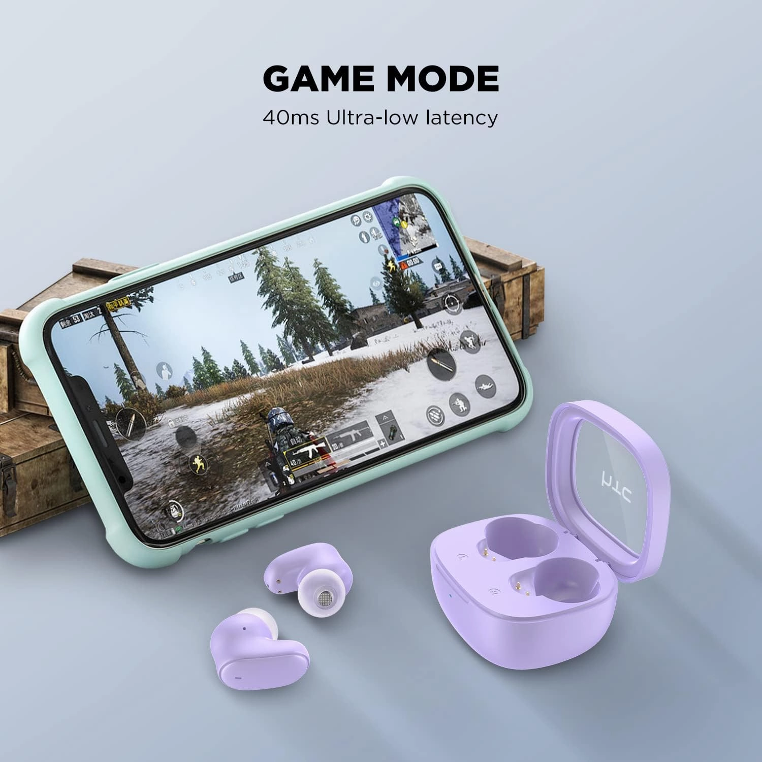 HTC True Wireless Bluetooth Earbuds 9 Bluetooth 5.3, in-Ear Earphones Transparent Case Design with Wireless Charging Fuction, 24Hour Playtime/Game Modes/Built-in Mic/Touch Control -Purple