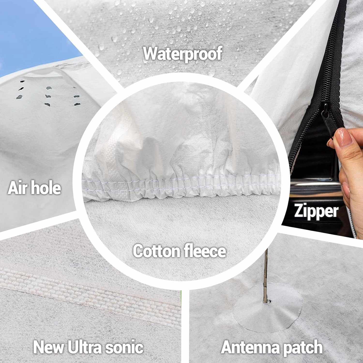 Hyvek Car Cover for Automobiles, All Weather Waterproof Outdoor Full Covers, Breathable and UV Protection, Ventilation Window and Door Zipper, Fit Sedan C6 206"-228", White