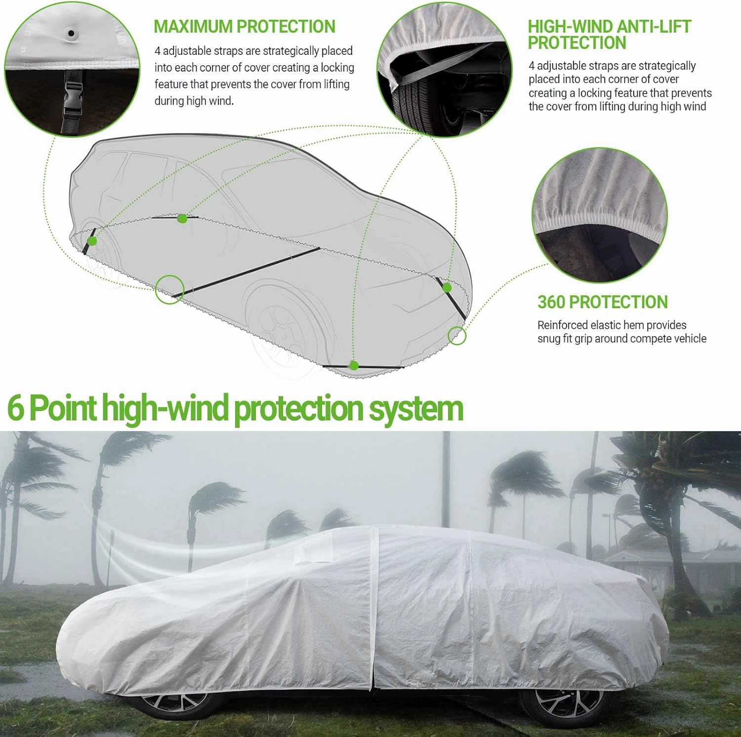 Hyvek Car Cover for Automobiles, All Weather Waterproof Outdoor Full Covers, Breathable and UV Protection, Ventilation Window and Door Zipper, Fit Sedan C6 206"-228", White
