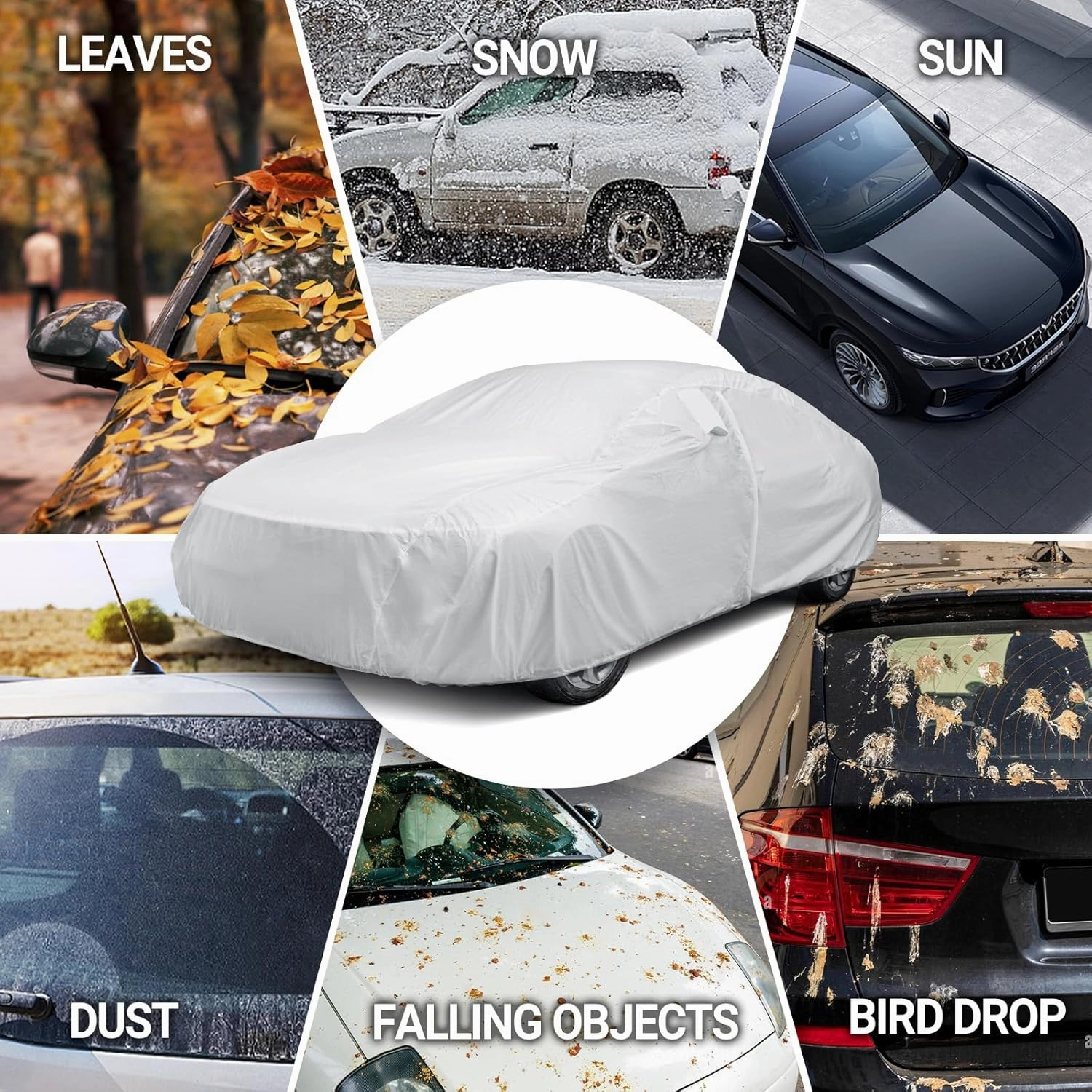 Hyvek Car Cover for Automobiles, All Weather Waterproof Outdoor Full Covers, Breathable and UV Protection, Ventilation Window and Door Zipper, Fit Sedan C6 206"-228", White