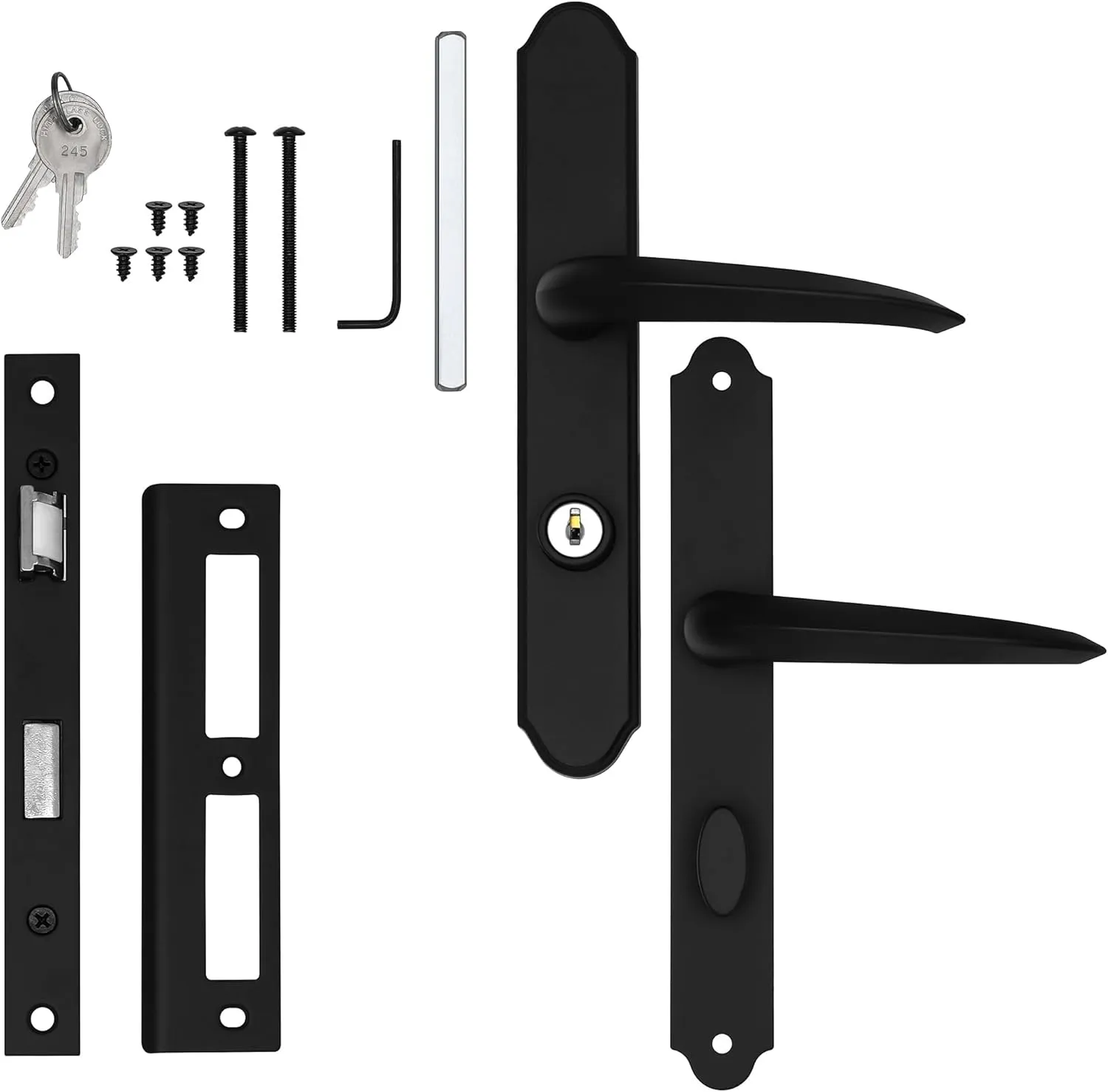 Ideal Security MSMB Straight Mortise Lock Set with Lever Handle for Storm Doors and Screen Doors, Replacement Handle for AluminArt Storm Doors, Matte Black