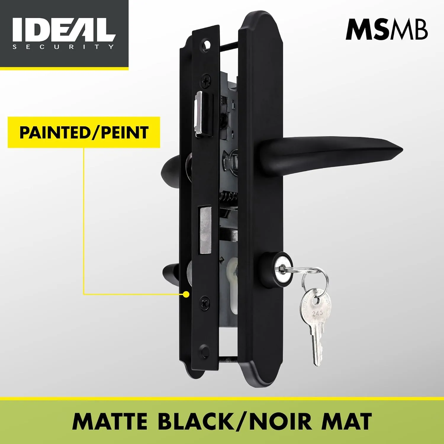 Ideal Security MSMB Straight Mortise Lock Set with Lever Handle for Storm Doors and Screen Doors, Replacement Handle for AluminArt Storm Doors, Matte Black