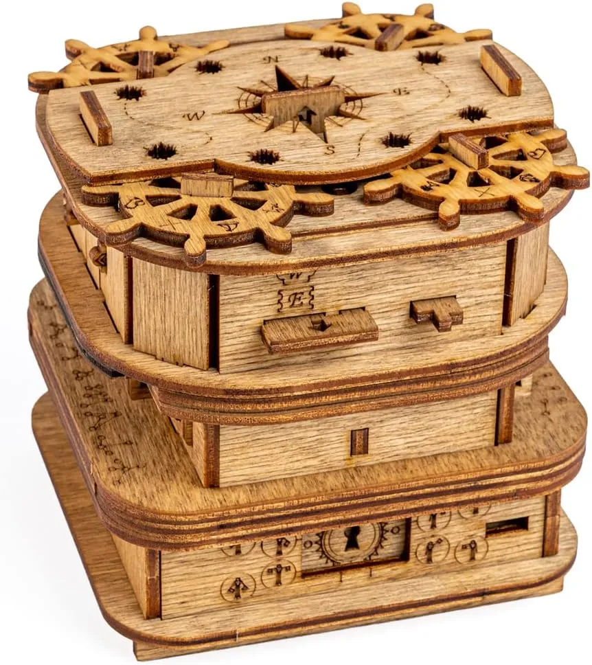 iDventure Cluebox - Davy Jones Locker - Escape Room Game - Puzzle Box - Gift Box - 3D Wooden Puzzle for Adults - Wooden Jigsaw - Brain Teaser - Birthday Gift Gadget for Men - Money Box
