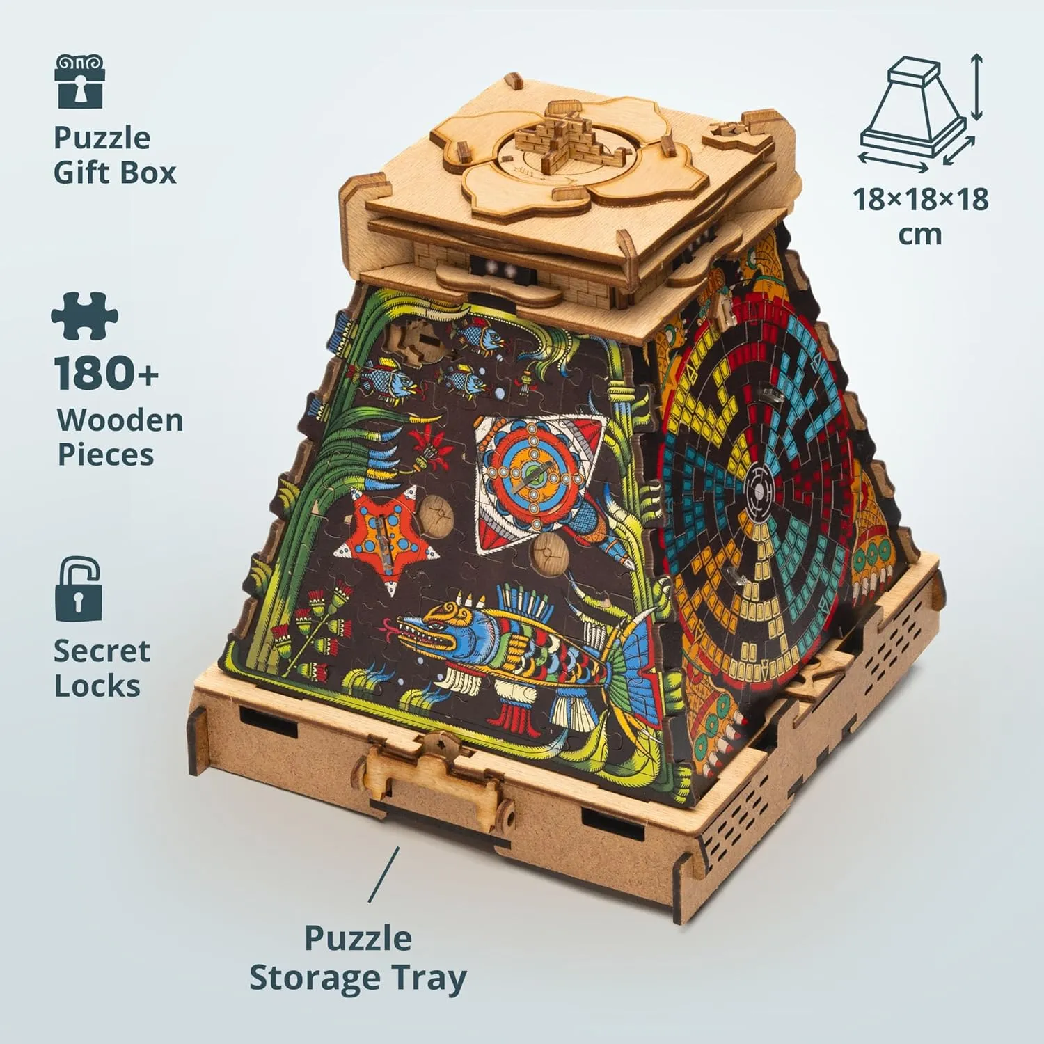 iDventure Cluepuzzle Pyramid of The Sun | Puzzle Box with Jigsaw Puzzle | Escape Room Game | Treasure Box | 3D Wooden Puzzle | Sequential Puzzles Puzzle Box Adults and 10  | Money Gift Box