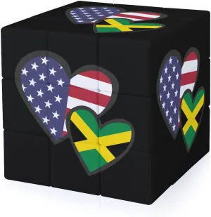 Interlocking Hearts U.S. Jamaican Flag Funny 3x3x3 Cube Smooth Lightweight Puzzle for Adult Graphic Printing Travel