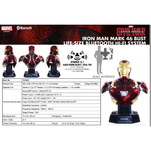 Iron Man Mark 46 BUST 1:1 Bluetooth Speaker