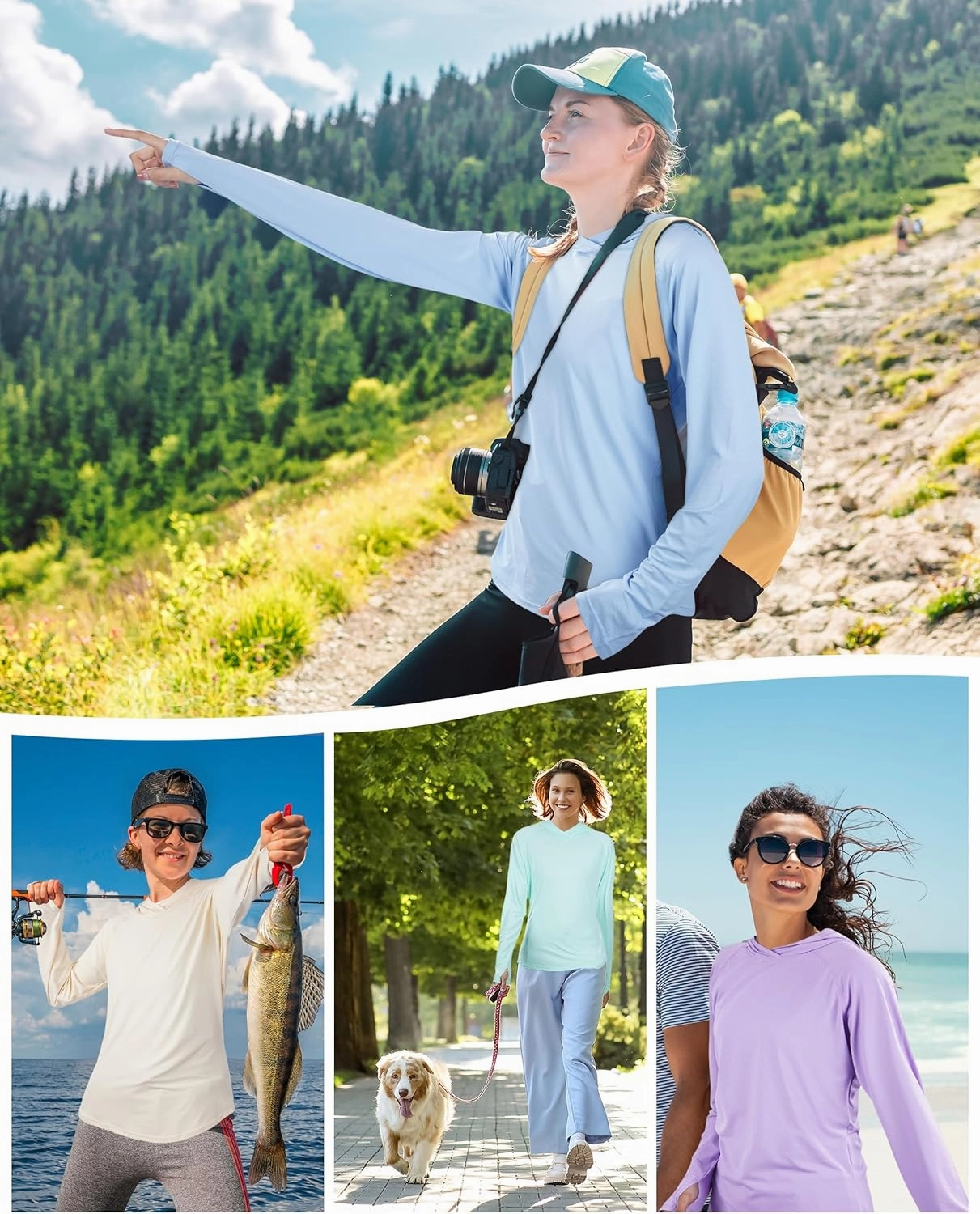 isnowood Women's Sun Protection Rash Guard, UV UPF 50  Long Sleeve Shirts, Lightweight Top for Hiking Running Outdoor Fishing