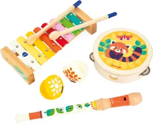 Janod Gioia - Music Set with Tambourine, Recorder, Maracas, and Xylophone - 15" Long - Ages 18 Months - 5 Years - J07656