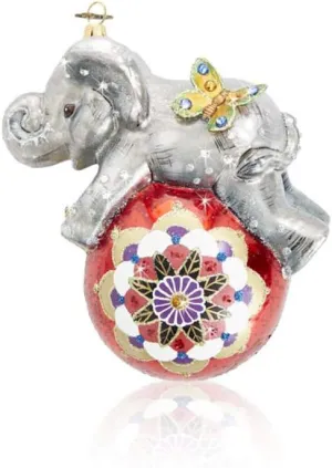 Jay Strongwater Playful Baby Elephant Glass Ornament