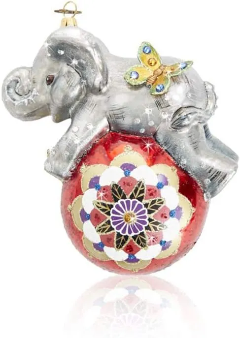 Jay Strongwater Playful Baby Elephant Glass Ornament