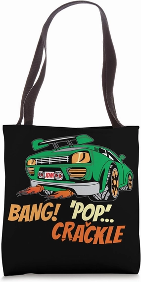 JDM Tuner Drift Car Exhaust Pipes Bang Pop Crackle Hot Rod Tote Bag