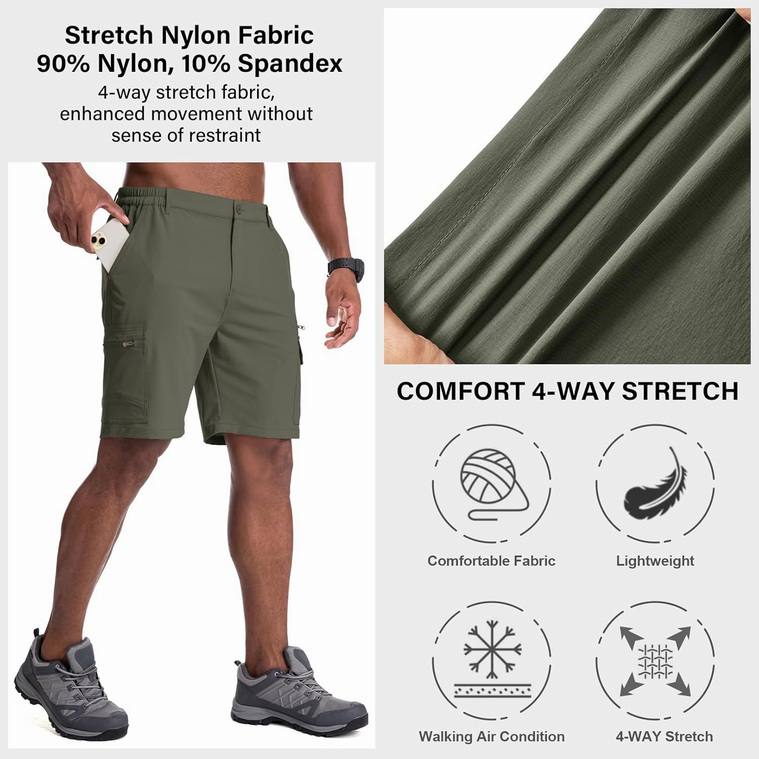 Jessie Kidden Mens Outdoor Casual Expandable Waist Lightweight Water Resistant Quick Dry Fishing Hiking Shorts