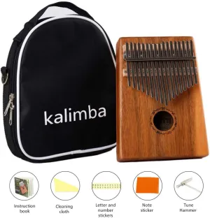 JIAN YA Kalimba 17 Keys Thumb Piano Solid Finger Piano with Backpack and Kalimba Basic Course Great for Finger Piano Beginners and Advanced (Acacia Mangium)