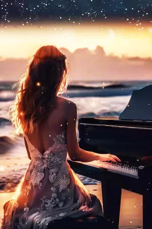 Jigsaw Puzzle 500 Pieces for Adults DIY Guitar Diamond Painting, The Elegant Piano Player on The Beach Paint by Numbers for Beginners Puzzles for Living Room Decor 20.5 x 15 in