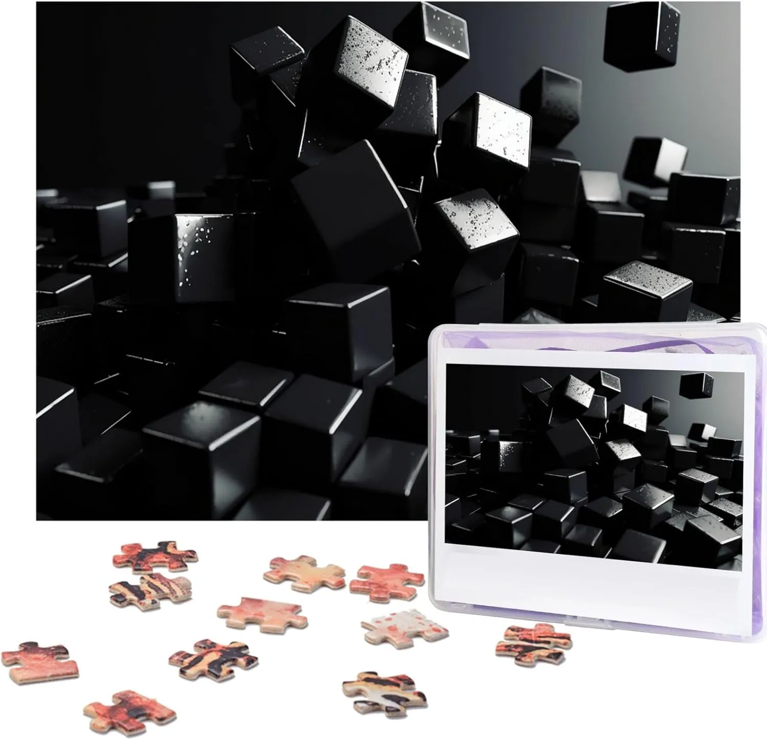 Jigsaw Puzzles 500 Pieces Black Cubes Puzzles Personalized Picture Puzzle for Adults Photo Puzzles Wooden Puzzles Gift Classic Jigsaw Puzzle for Family Wedding Birthday Valentine's Day