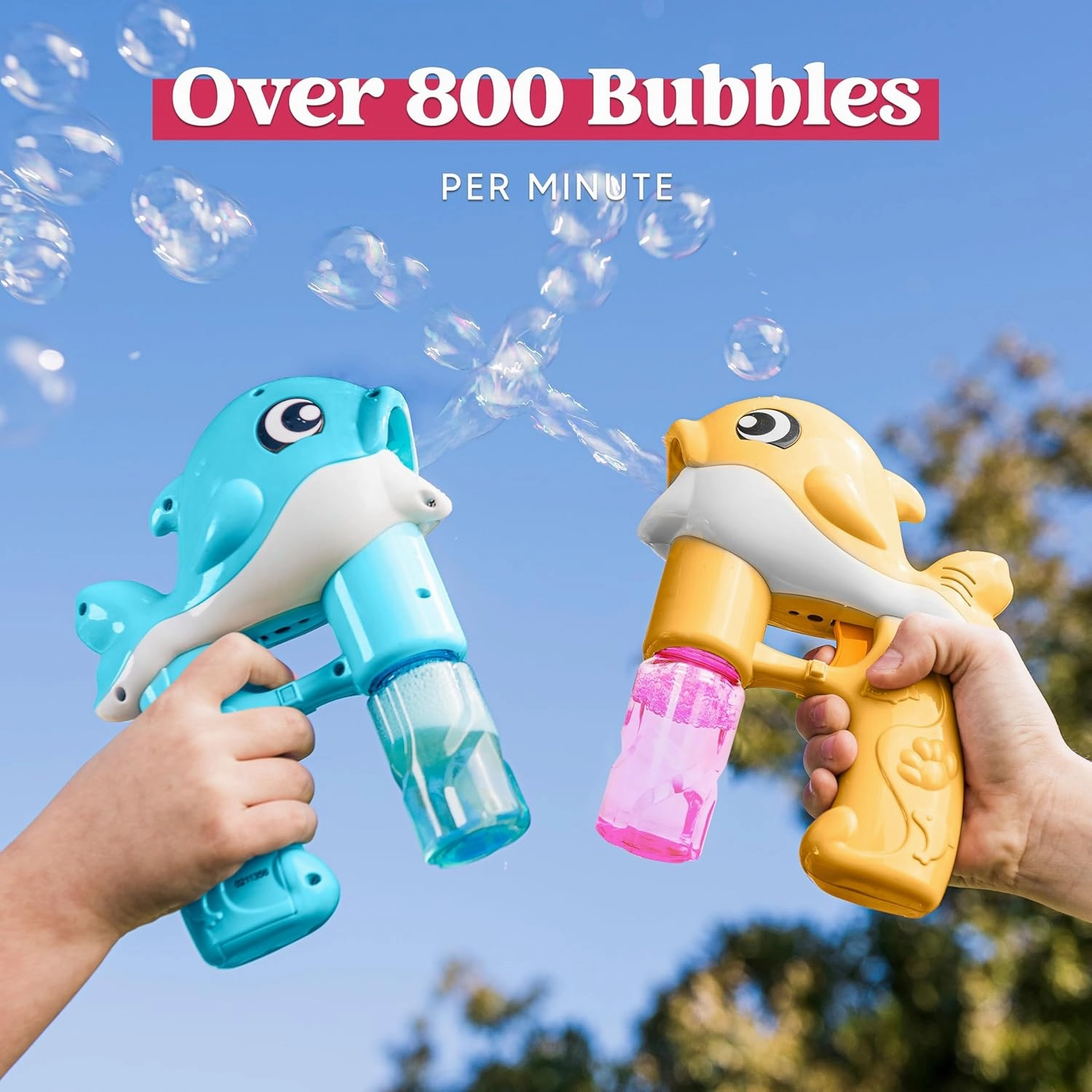 JOYIN 2 Bubble Guns, Whale Bubble Maker LED Automatic with 4 Refill Solutions for Kids, Toddlers, Summer Outdoor Toy, Party Favor
