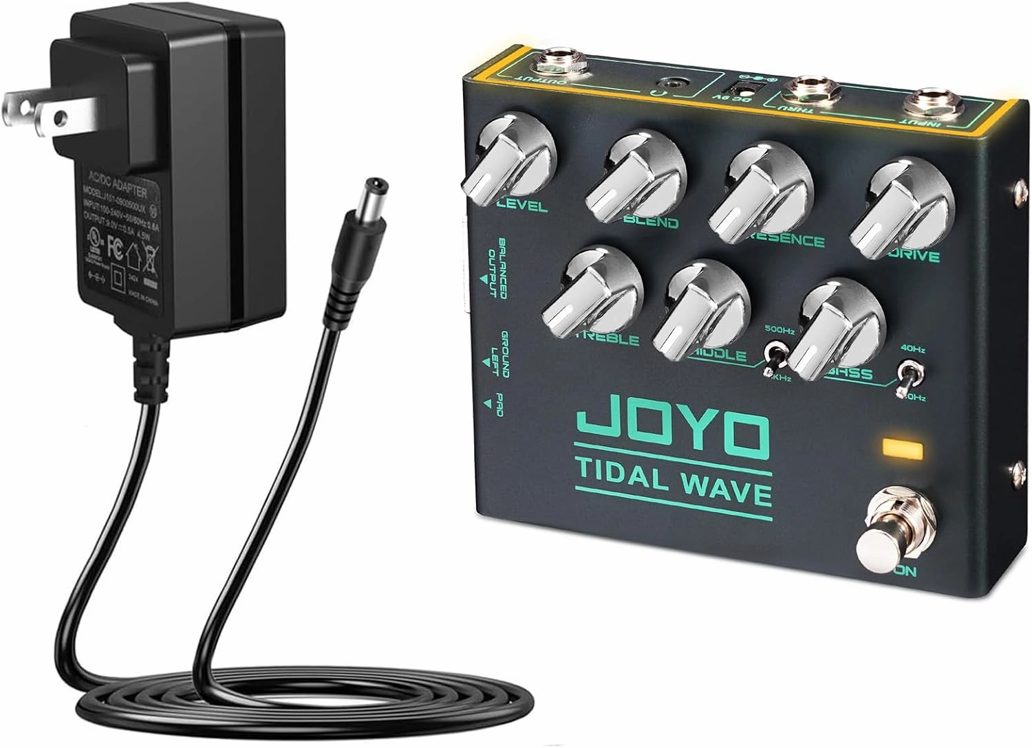 JOYO Bass Guitar Pedals Preamp Overdrive Pedal (TIDAL WAVE R-30) Bundle with JOYO DC 9V 500mA Guitar Pedal Power Supply Adapter