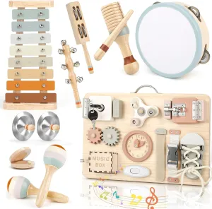 Joyreal Montessori Busy Board for Toddlers, Joyreal Baby Musical Instruments Montessori Wooden Toys for Toddlers 3