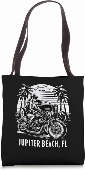 Jupiter Beach Florida Motorcycle Hotrod Vintage Design Tote Bag