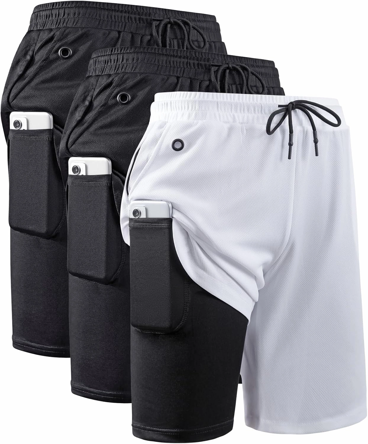 JWJ Men's 2 in 1 Workout Running Shorts 7 Inch Lightweight Athletic Gym Shorts with Compression Liner