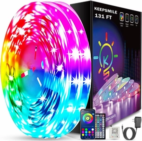 Keepsmile 131ft Led Strip Lights (2 Rolls of 65.5ft) Bluetooth Smart App Control RGB Led Light Strip with Remote,Music Sync Color Changing Led Lights for Bedroom Room Home Party Decor