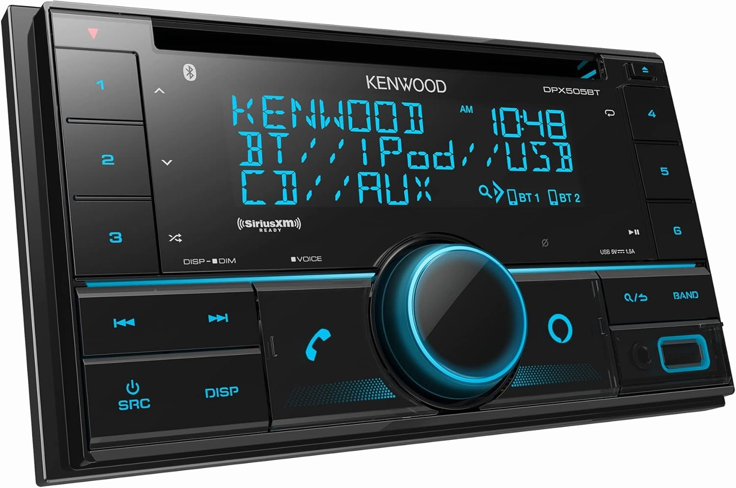 KENWOOD DPX505BT Double DIN in-Dash CD Car Stereo. AM/FM with Bluetooth, Amazon Alexa Voice Control, High-Contrast 3-line Display with Variable-Color Illumination, SiriusXM