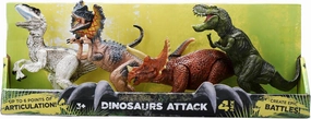 Kid Galaxy: Dinosaur Attack Figures 4pk - T Rex, Dilophosaurus, Velociraptor, Triceratops - 7" Articulated Dino Set, Realistic Toys, Kids Ages 3 