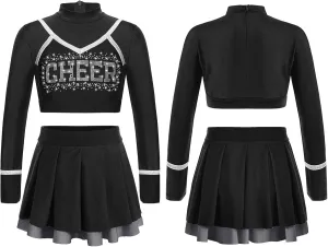 Kids Girls' Crop Top with Skirt Set Cheerleading Costumes School Musical Cheer Outfit Carnival Fancy Dress