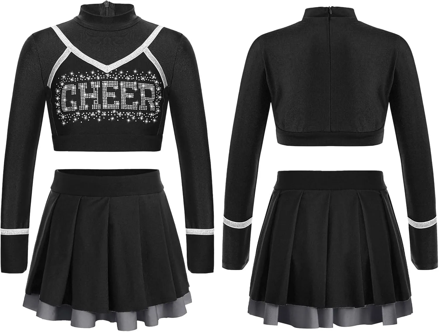 Kids Girls' Crop Top with Skirt Set Cheerleading Costumes School Musical Cheer Outfit Carnival Fancy Dress