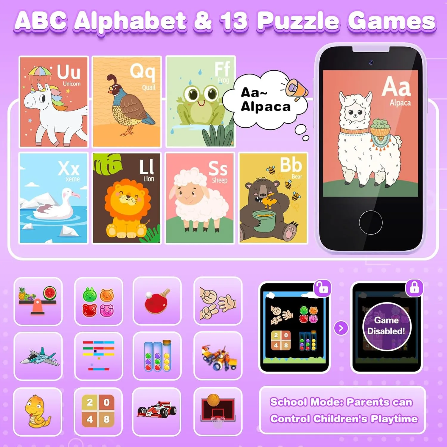 Kids Phone Toys for 3 4 5 6 7 8 Year Old Girls, Touchscreen Toddler Phone with Camera, MP3 Music Player, Games, Habit Tracker Educational Toys Birthday Gifts for Girls Ages 3-8 with SD Card