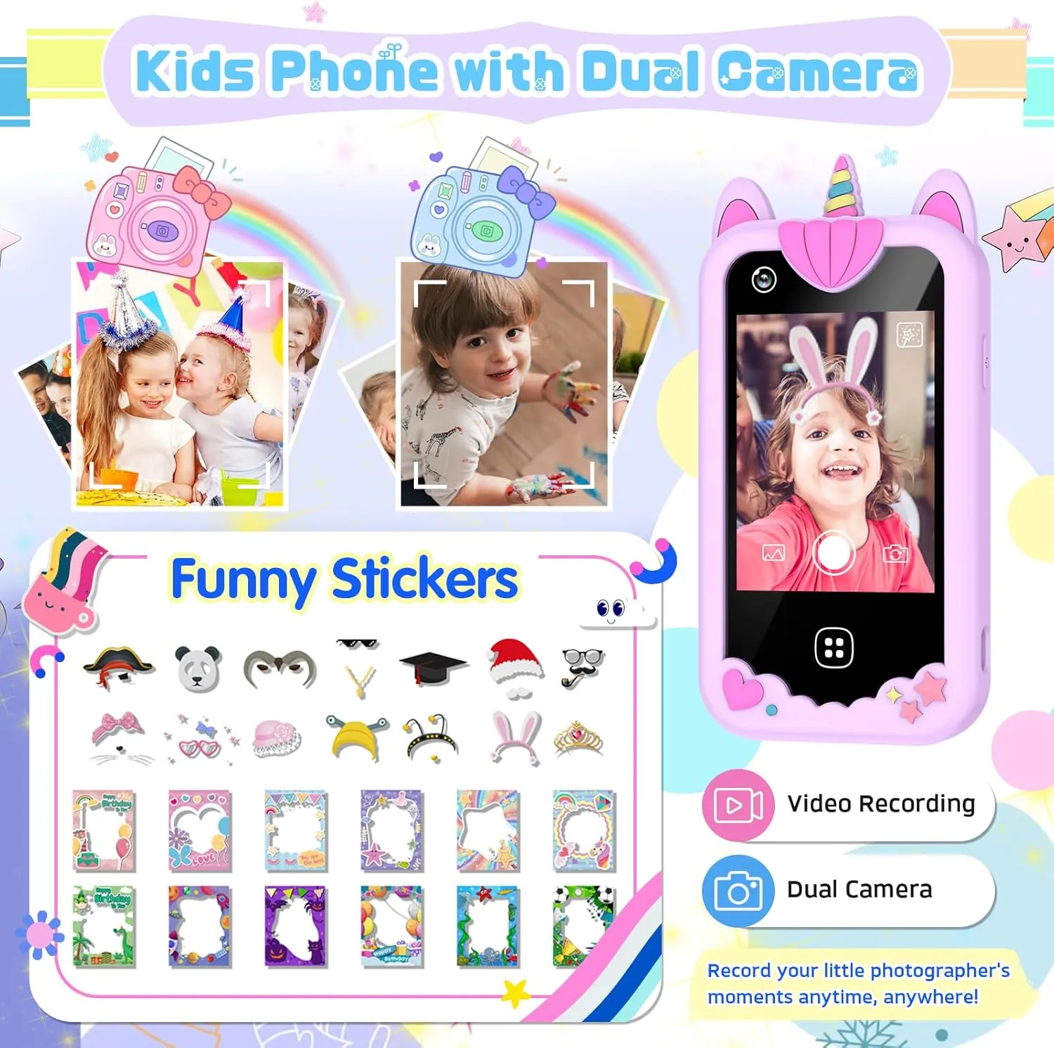 Kids Smart Phone for Girls Boys – Kids Cell Phone Toys Ages 3-10 with Touchscreen, Dual Camera, Music Player, 17 Games Toddler Learning Birthday Gift for 3 4 5 6 7 8 Years Old, 8GB Card, Purple