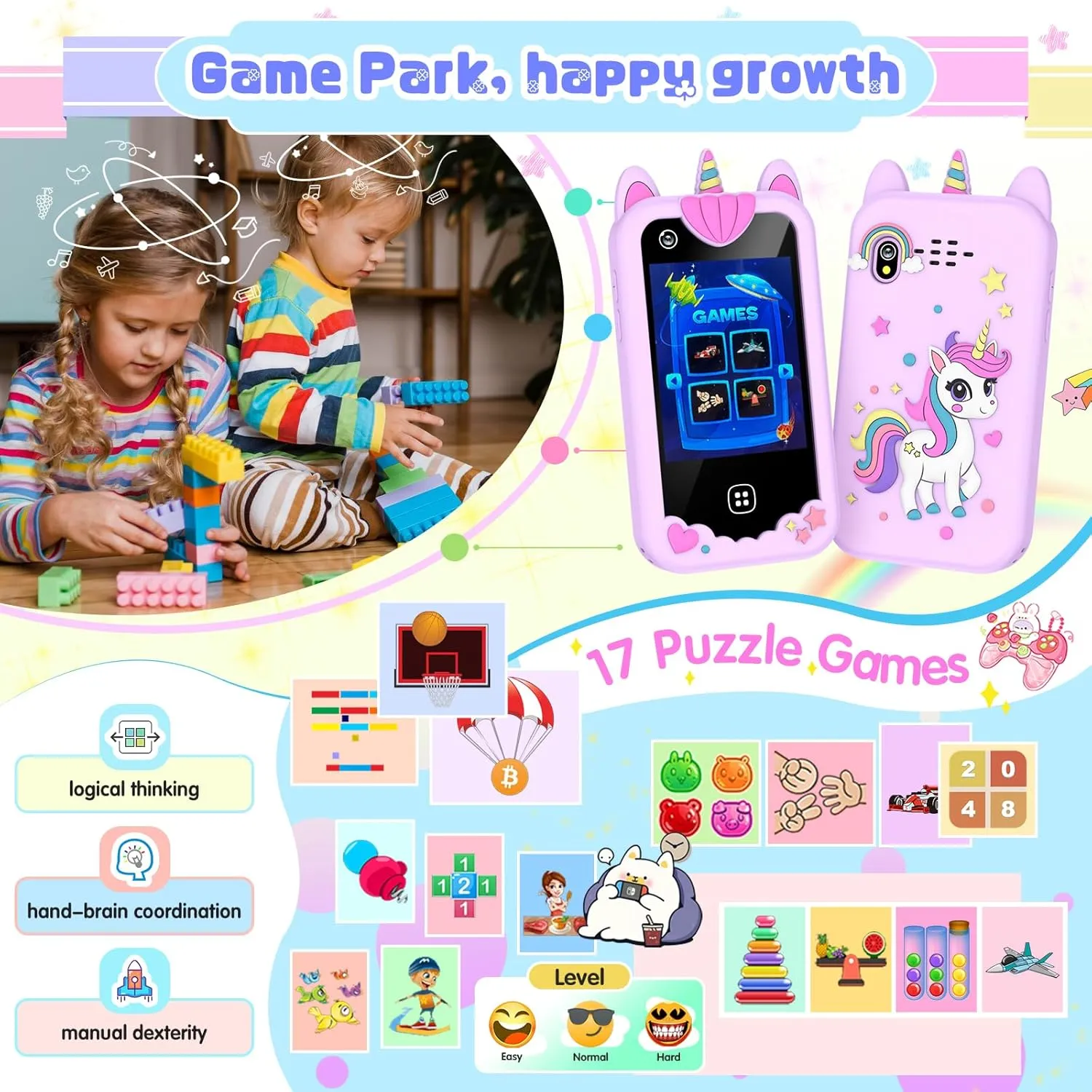 Kids Smart Phone for Girls Boys – Kids Cell Phone Toys Ages 3-10 with Touchscreen, Dual Camera, Music Player, 17 Games Toddler Learning Birthday Gift for 3 4 5 6 7 8 Years Old, 8GB Card, Purple